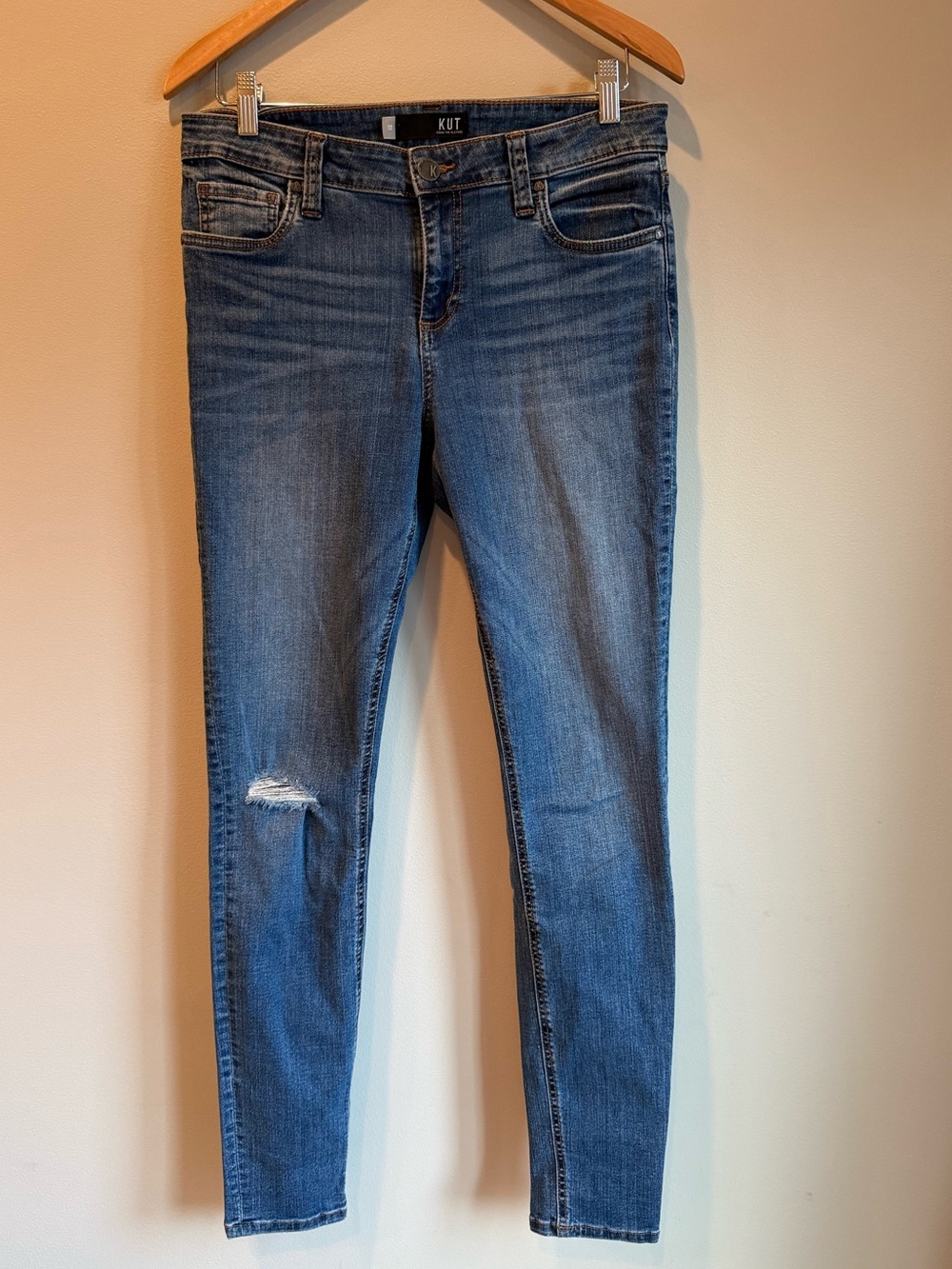 Kut From The Kloth Mia Toothpick Skinny Blue Distressed Denim Jeans Womens Sz 10